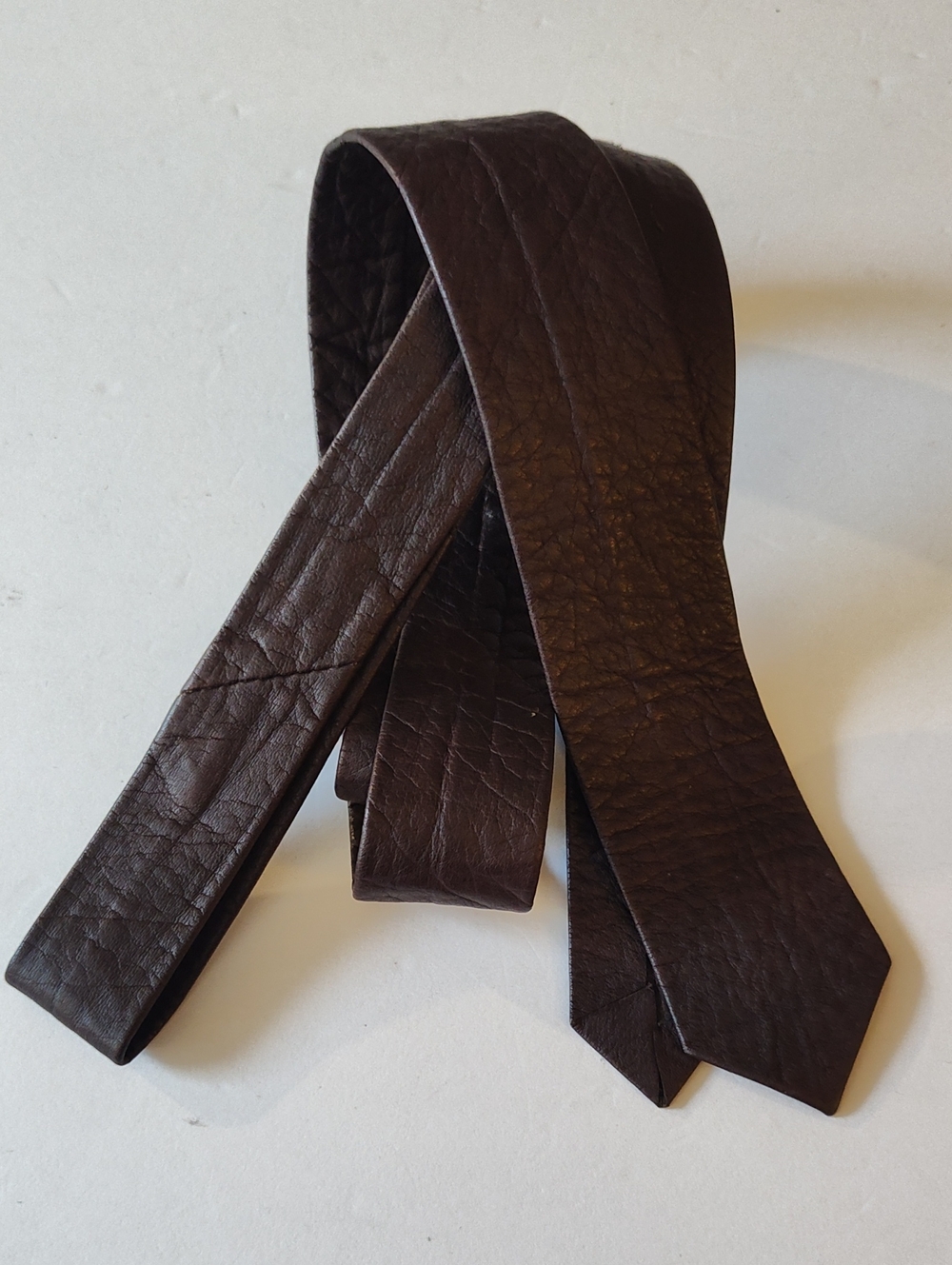 Vintage Supple Dark Brown Leather Skinny Tie